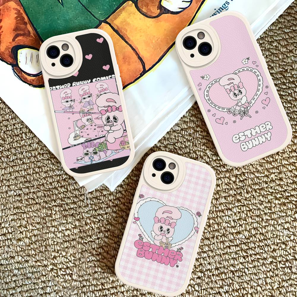 Esther Cute B-B-Bunny Phone Case For iPhone 16 15 14 13 12 11 Pro Max Plus Leather Soft Cover