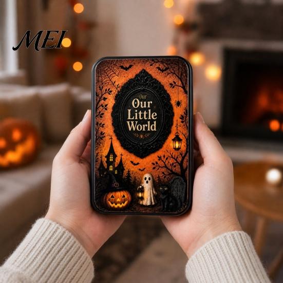 Festive Halloween Keepsake DIY Mini Photo Frames Silhouette Tin Box, Miniature Small Storage Picture Display Container for Party Home Decor