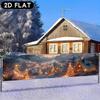 Christmas Snow Scene Long Banner, Santa Snowman Reindeer Gingerbread Tree Snowy Cabin Mountain Design, Polyester Outdoor Fence Decoration