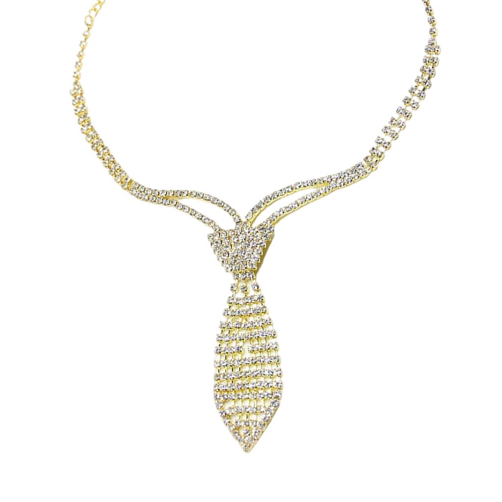 Sparkly Rhinestones Necklace Short Tie Gothic Choker Crystal Metal Chain Necktie for Women Wedding Jewelry Neckwear