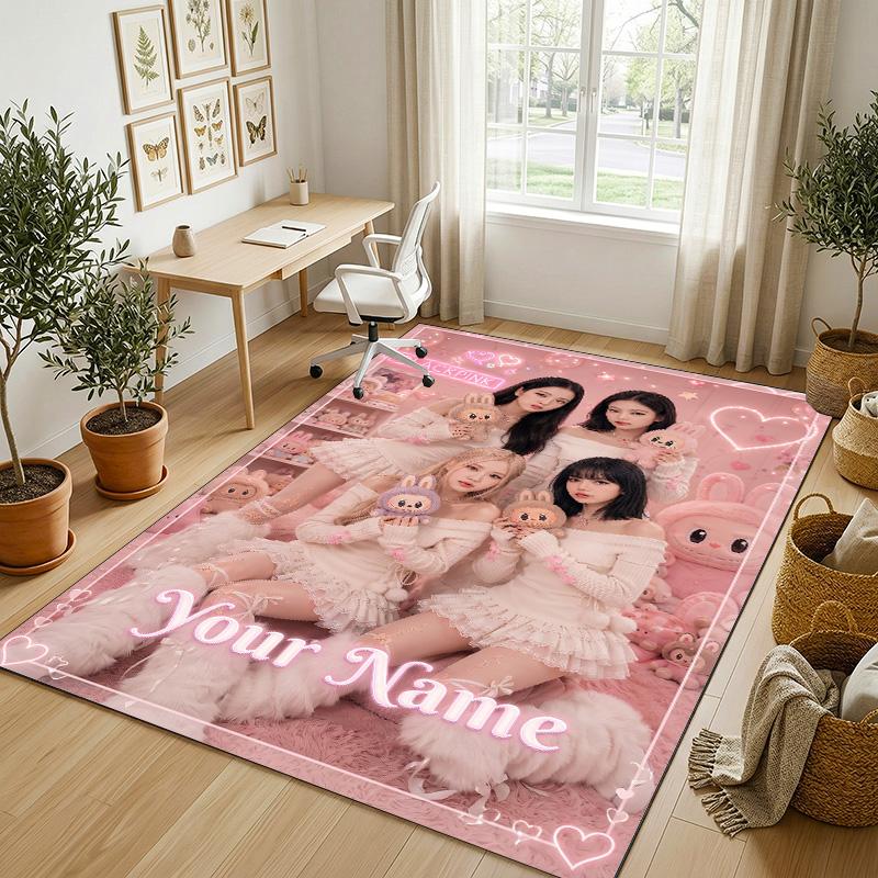 Personalized Crystal Velvet Carpet,BLACKPINK Custom Printed Name, Plush Area Rug For Home Indoor Decor