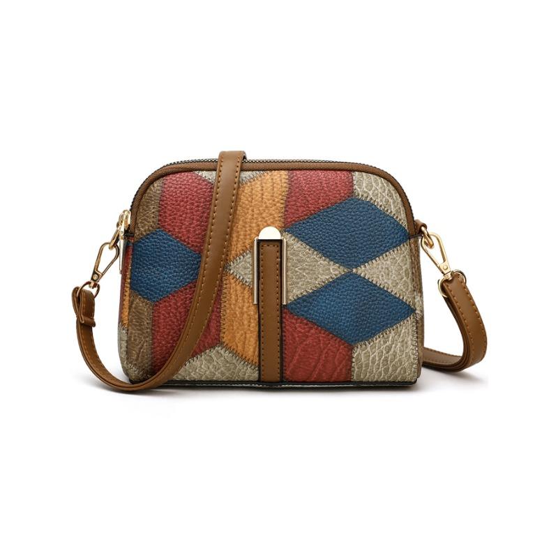 Mini Colorblock Crossbody Bag Retro Rhombus Pattern Purse Fashion Shoulder Bag for Women Casual