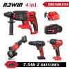 NAWIN 4 Pieces Tool Sets Brushless Cordless Electric Drill/ 380N Wrench/Rotary Electric Hammer/125mm Angle Grinder Power Tools