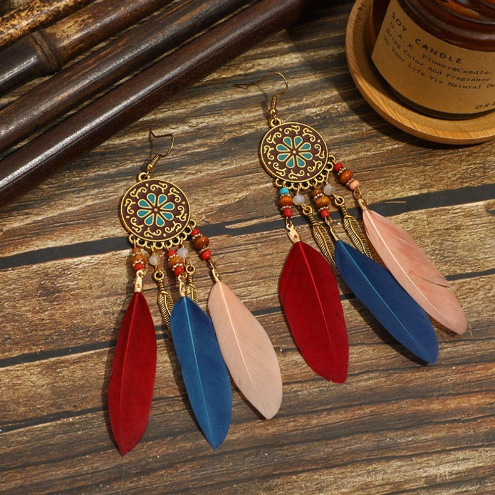 Zinc Zinc Zinc Alloy Bohemian Feather Dangle Earrings Bohemia Style Boho Drop Earrings  Girl