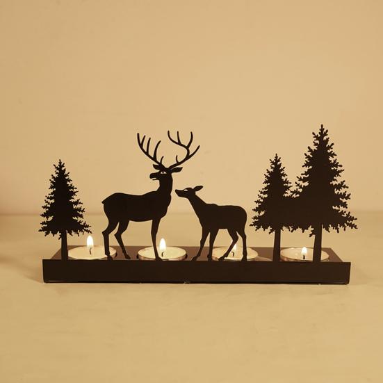 Christmas Forest Deer Candle Holder Iron Tree Deer Silhouette Candle Stand Candlestick Home Office Holiday Party Table Centerpiece Decoration