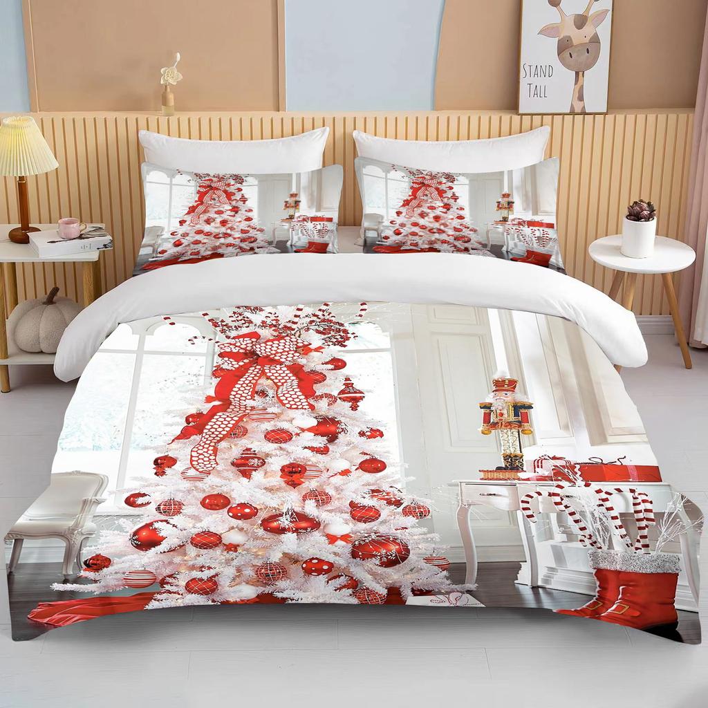Рождественский пододеяльник односпальный для мальчика и девочки с рисунком снеговика Санта-Клауса, синий комплект постельного белья из полиэстера с рождественской елкой, пододеяльник