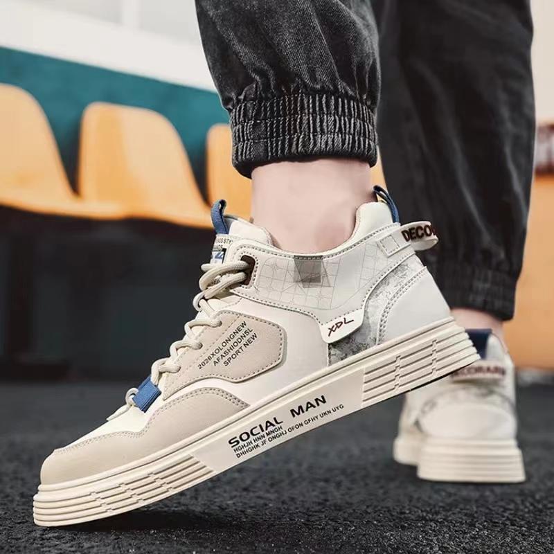 Fashion Men Casual Sneakers Breathable Leather Fashion Flats Youth Student Platform Shoes Comfortable High Top Shoe Tennis Shoes for Men