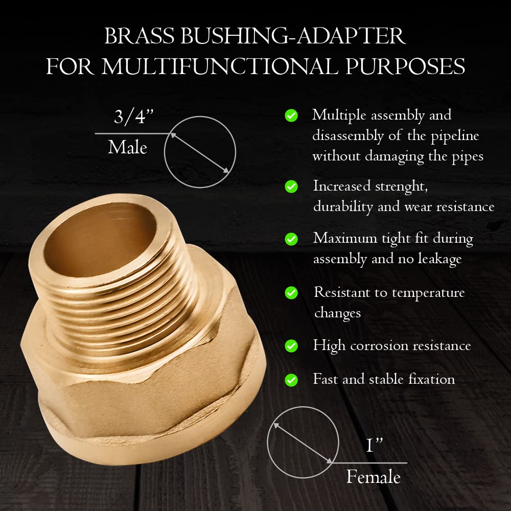 Brass reducer 3/4 male thread to 1 female thread