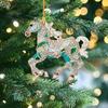 Rhinestone Horse Ornament Elegant Christmas Tree Decoration with Keychain 2D Acrylic Hanging Decor Equestrian Gift for Horse Lovers