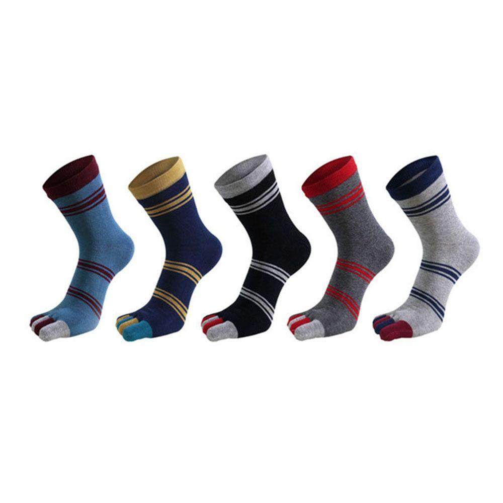 Casual Cotton For Men Striped Middle Tube Toe Socks Male Hosiery Crew Socks Five Finger Socks