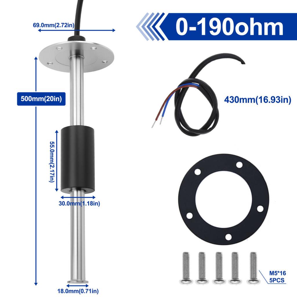 0~190 Ohm Fuel Level Sensor 100-500MM Water/Fuel Level Sensor For Boat Car Marine Yacht Fuel Sending Unit 12V24V