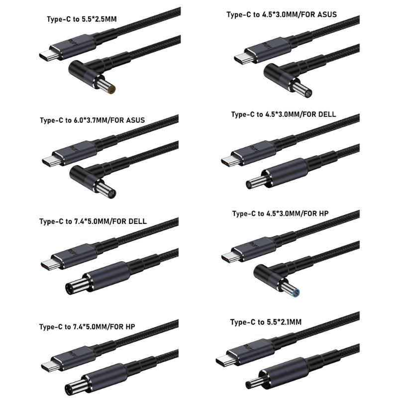 140 Вт PD USB Type C штекер постоянного тока 5,5x2,5 мм/5,5x2,1 мм/4,5x3,0 мм/6,0x3,7 мм/7,4x5,0 мм кабель для зарядки ноутбука