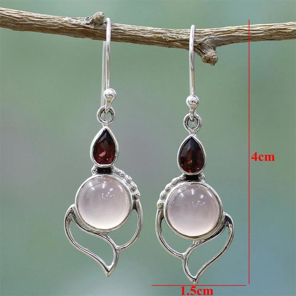 Wedding Jewelry Hook Multi-Gemstone Ear Stud Moonstone Earrings Opal Stone Garnet Ruby Chalcedony