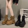 Black Retro British Style Heightened Platform Martin Boots Women's New Autumn with Skirt and Thin Short Boots
