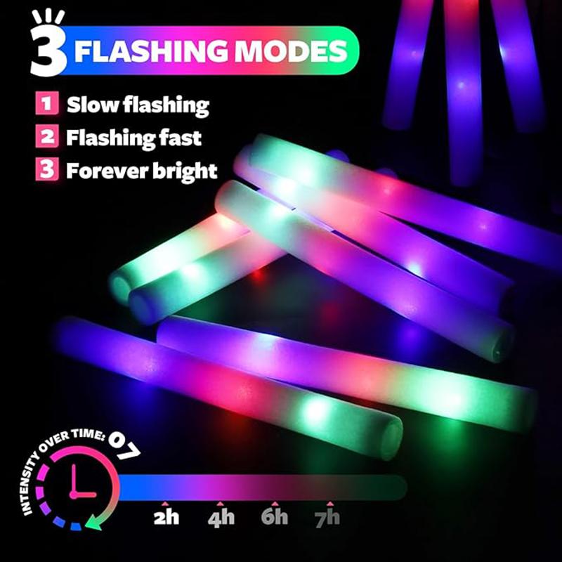 50Pcs LED Glow Sticks Music Festival Birthday Wedding Party Luminous Foam Rod Sticks Colorful Party Decoration Supplies