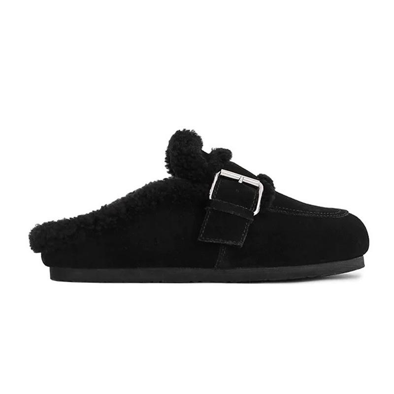 Меховые балетки женские хлопковые тапочки замшевые короткие плюшевые пряжки мюли обувь 2025 тренд теплые зимние сапоги уютные домашние зимние женские сапоги