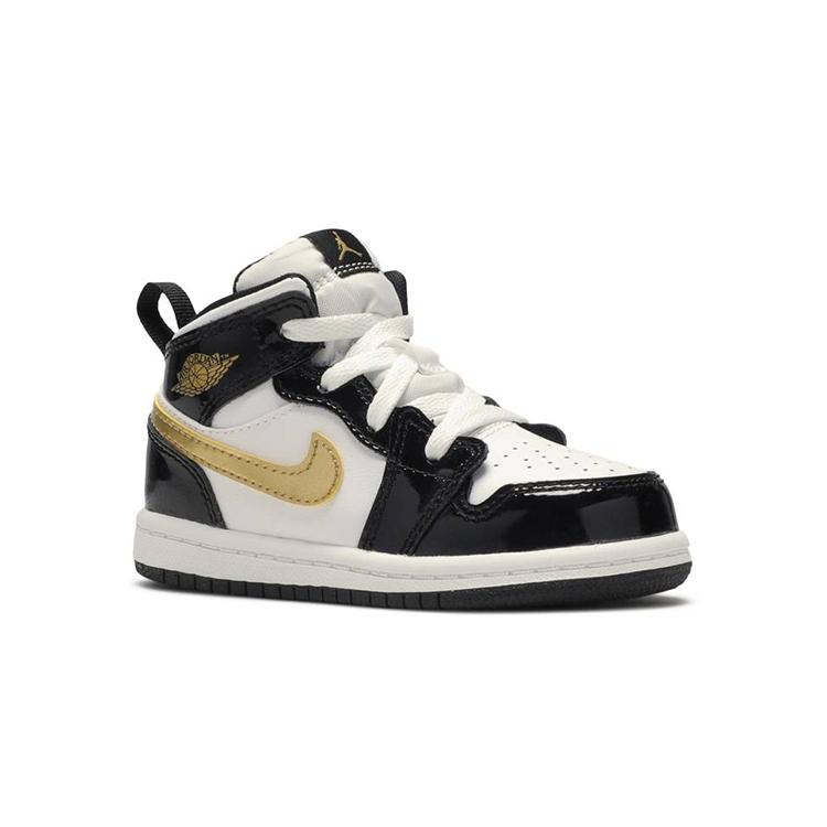 Jordan 1 Mid Patent Black White Gold TD BQ6933-007