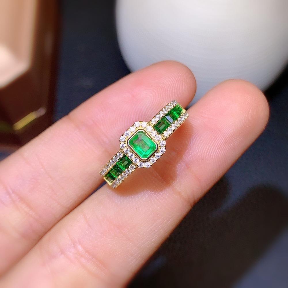 Colombian Emerald Imitation Rings for Women Elegant Open Band Stackable Ring with Diamonds