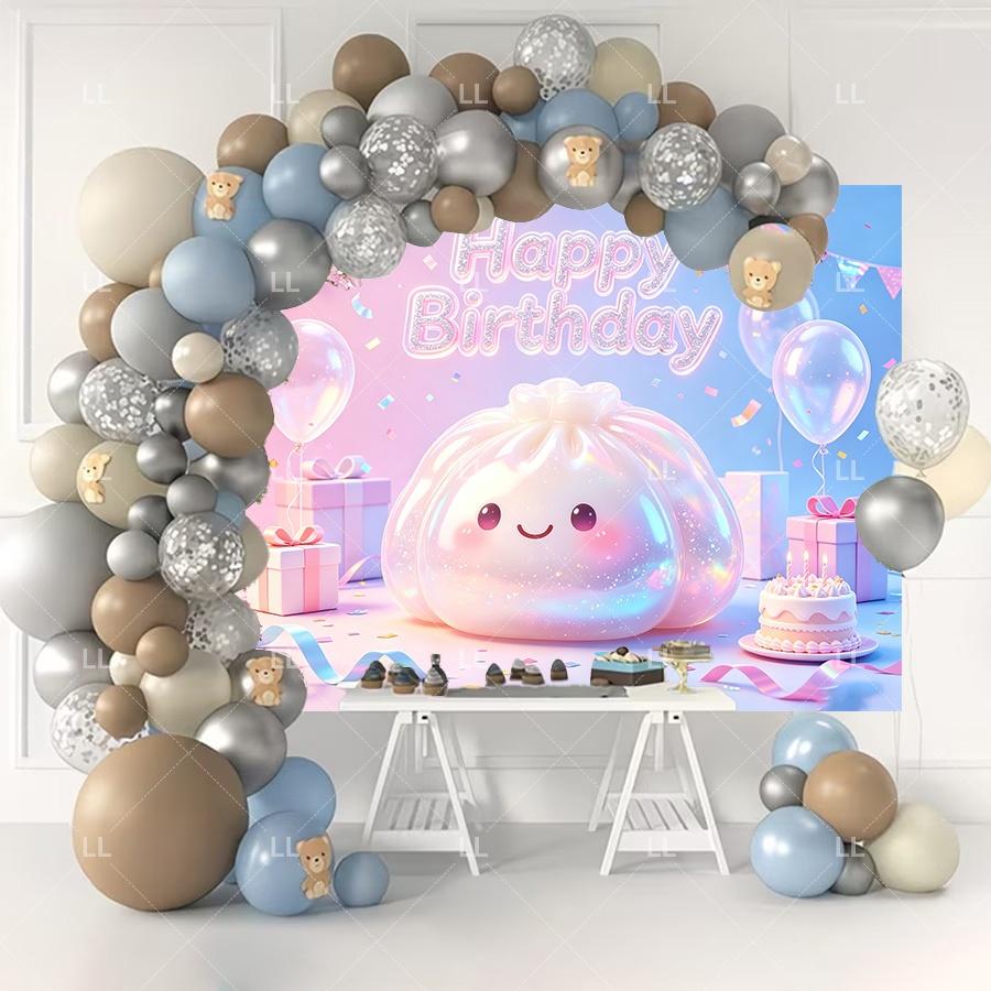 Cartoon steamed bun themed birthday party decoration, dumpling stress-relief backdrop, accessory4