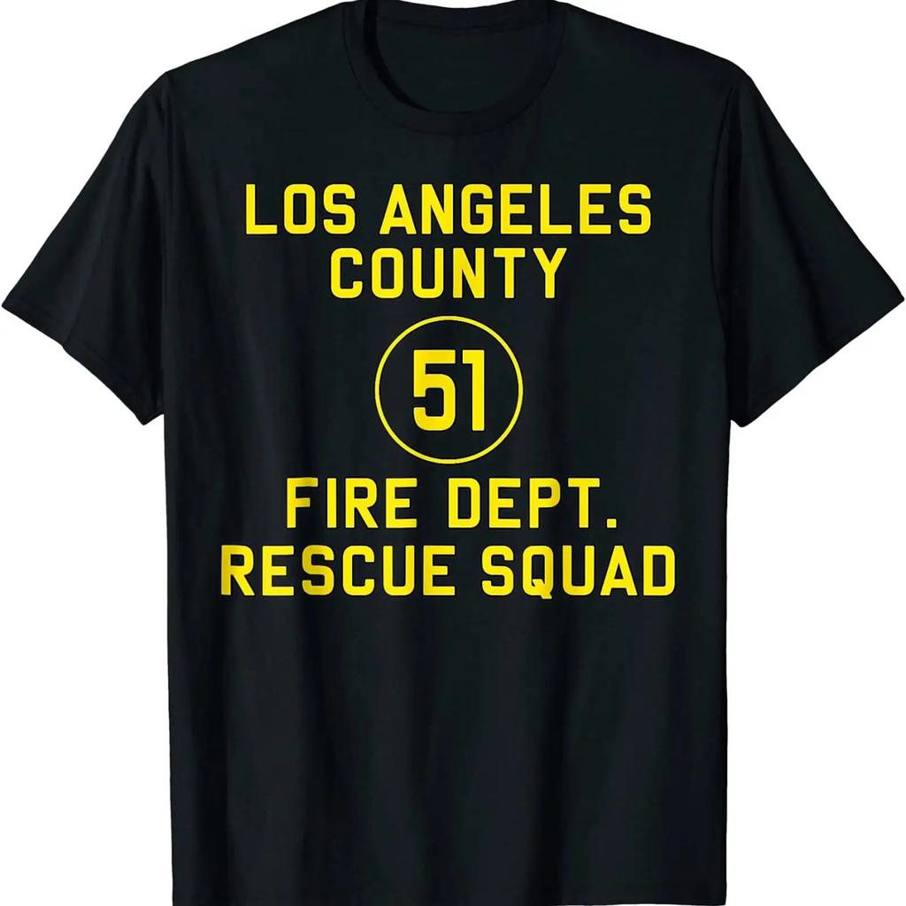 LA County 51 Fire Dept Resque Squad Logo Truck Side T Shirt vintage Washed Versatile Unisex hom