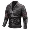 New Men's Men's Leather Jacket Men's Green Stand Collar Punk Men's Motorcycle Leather Jacket