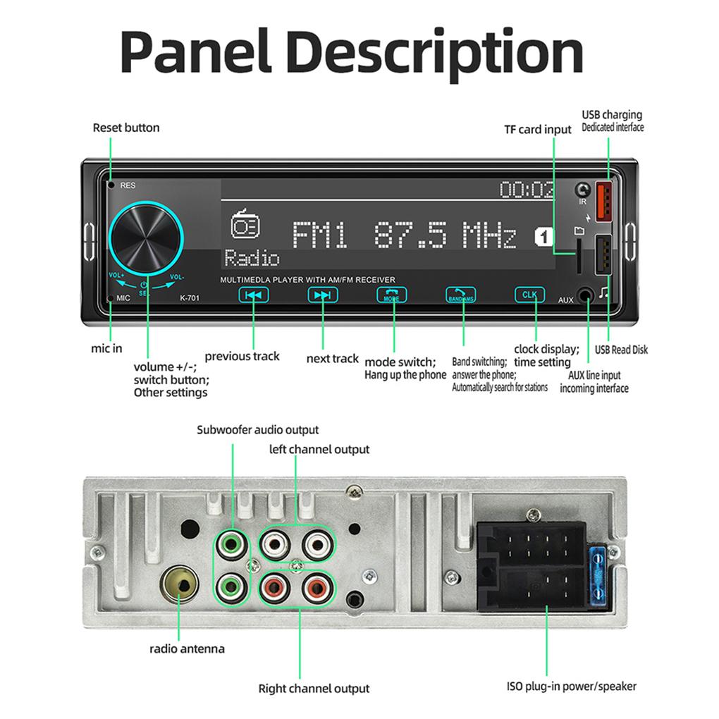 Однодиновый MP3 автомобильный радиоприемник аудио стерео FM Aux вход приемник 12 В встраиваемый Bluetooth мультимедийный автомобильный радиоплеер