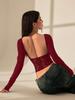 Crop Top Phumee Backless Lace Stitching Long Sleeve AE195