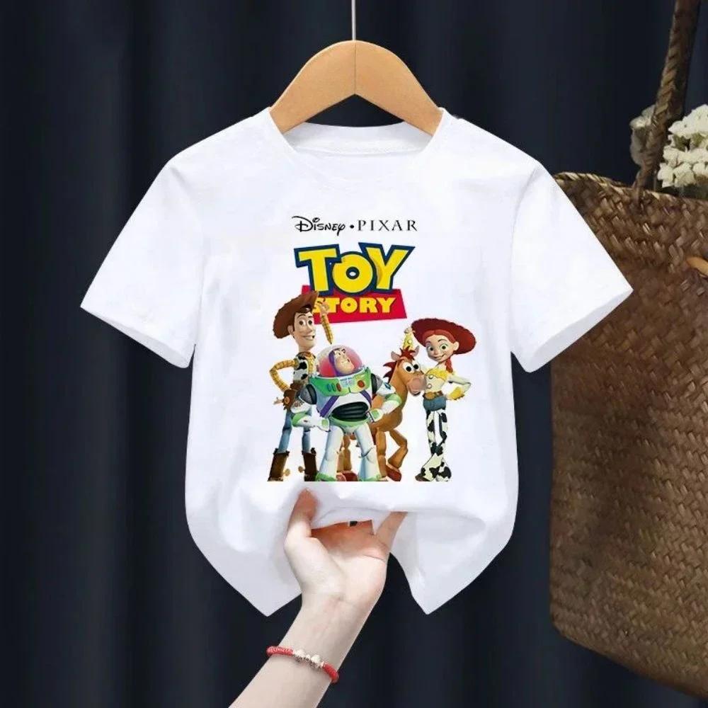 Летняя футболка Toy Story для детей Вуди Базз Лайтер Одежда Кавайи С коротким рукавом Аниме Мультфильм Дети Мальчики Девочки Повседневная футболка Топ
