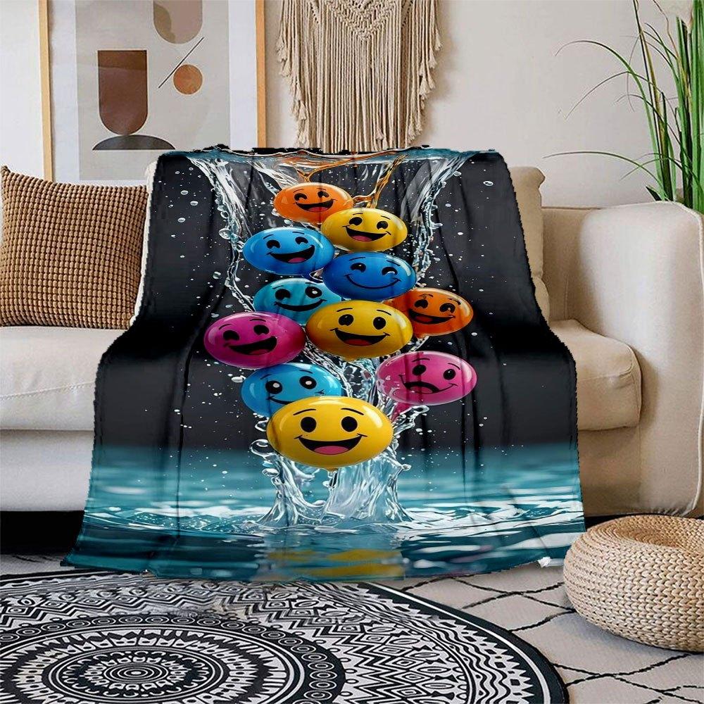 Colorful Smiley Face Water Balloons - Fun Party SuppliesBlanket Flannel Throw Blanket for Sofa, Bed, Travel, Camping, Office, Couch, Chair,
