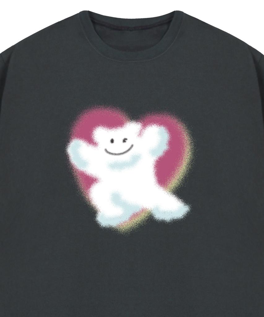 GRAVER [Unisex] Spray Bear Big Cloud Smile Short Sleeve T-Shirt_Charcoal