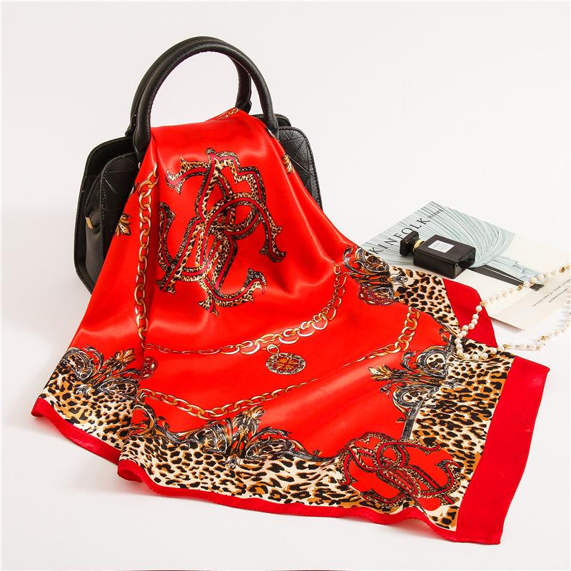 Fashion Hijab Scarf For Women Print Silk Satin Hair Scarfs Kerchief 90*90cm Square Neckerchief Headband Scarves For Ladies