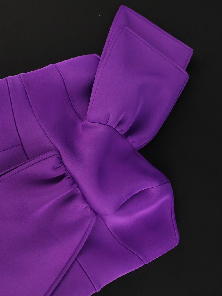 AOMEI Sexy One Shoulder Purple Party Dresses for Women Strapless Empire Package Hip Slim Birthday Evening Occasion Prom Gowns Big Size