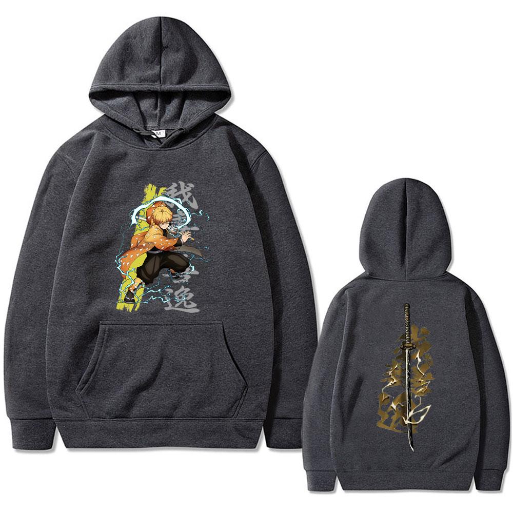Anime Demon Slayer Agatsuma Zenitsu Double Sided Print Hoodie Men Women Cartoon Fashion Oversized Hoodies Vintage