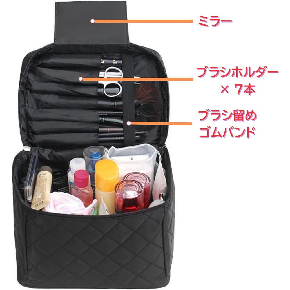 FYX Large Capacity Cosmetic Bag with Mirror Foldable Makeup Pouch Vanity Case Travel Storage Box for Cosmetics