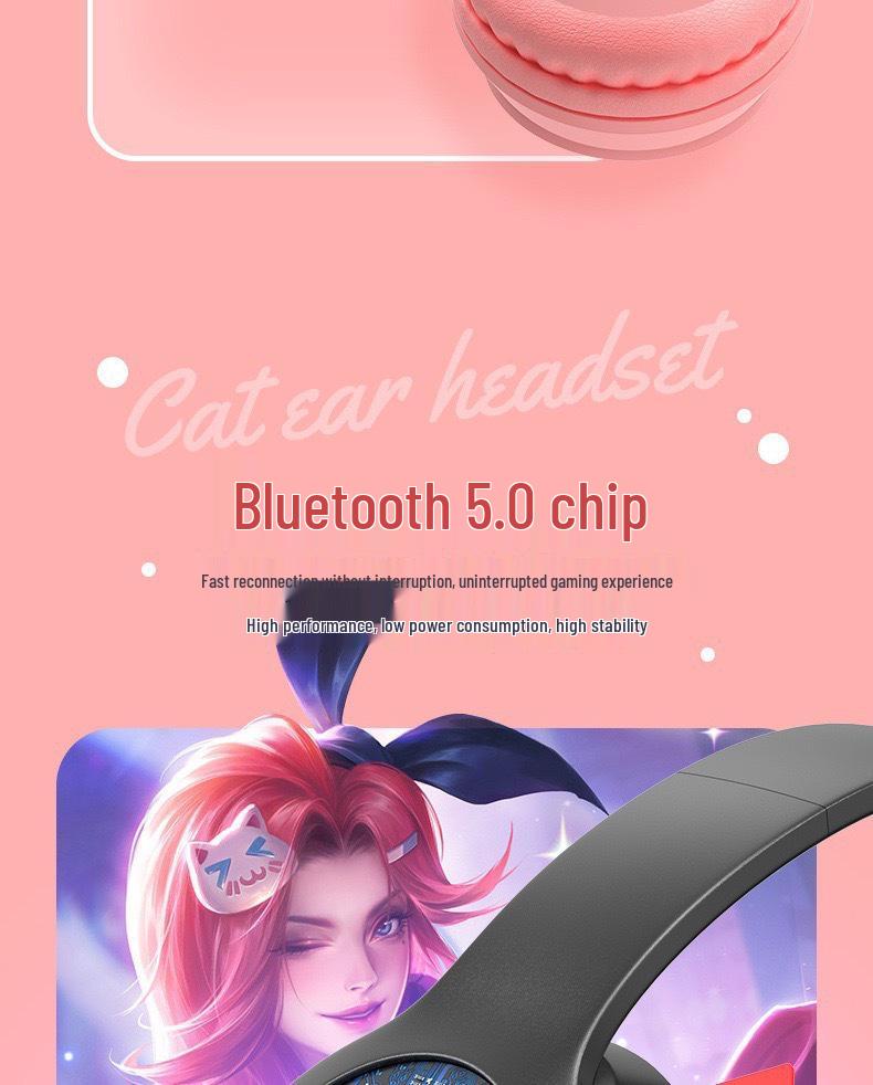 Беспроводные игровые наушники с кошачьими ушками Bluetooth P47M, с низкой задержкой, спортивный стиль