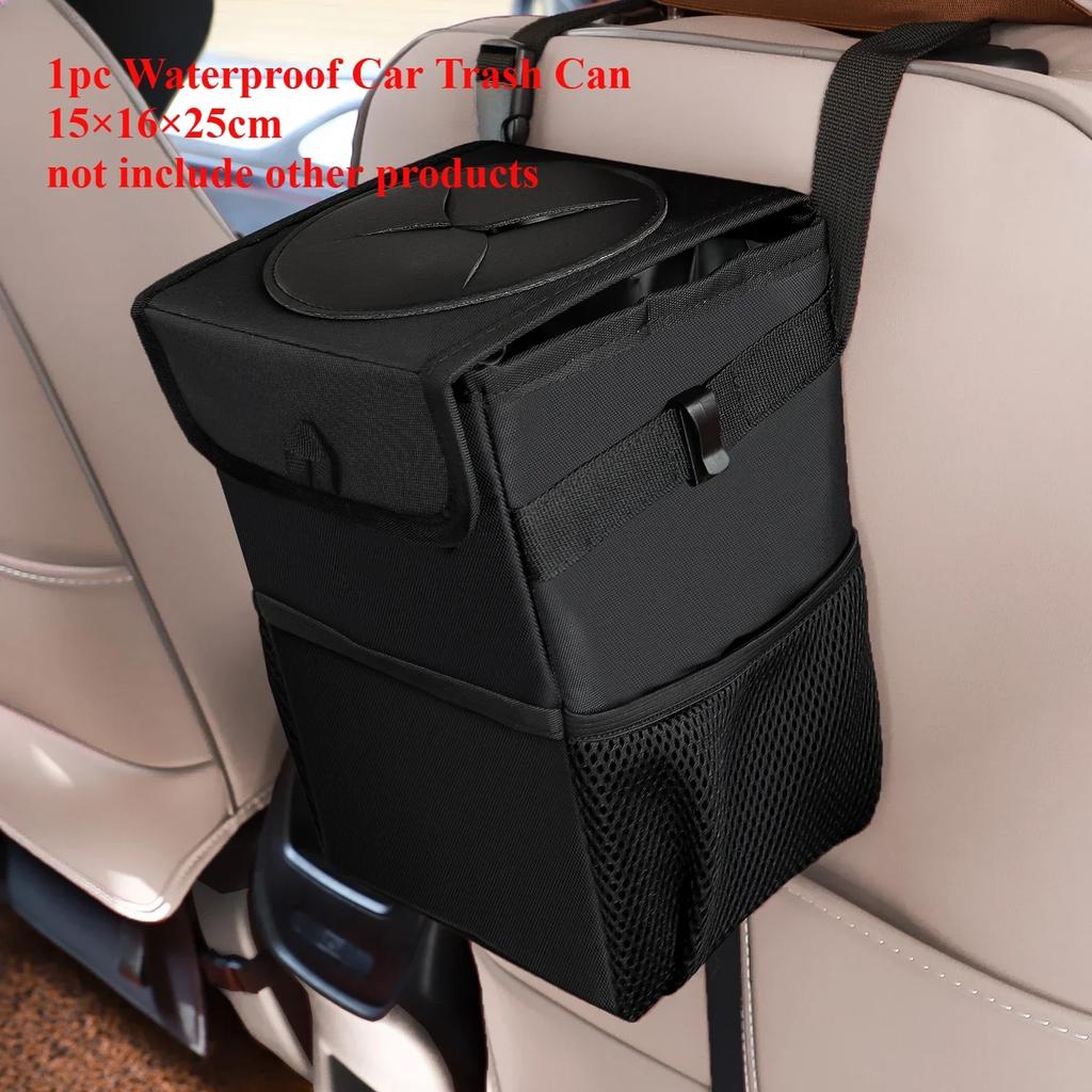 Car Trash Can Portable Durable Foldable Hanging Car Storage Bucket Chair Back Oxford Cloth Storage Bag Trash Can 1pc