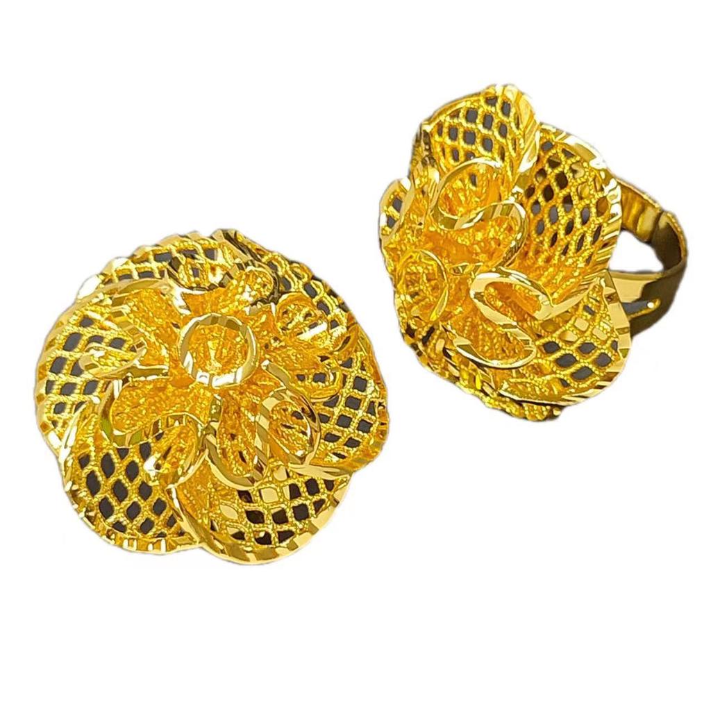 Вьетнамское кольцо из меди с 24-каратным золотым покрытием в виде цветка - Не тускнеющее, Регулируемый размер для невест