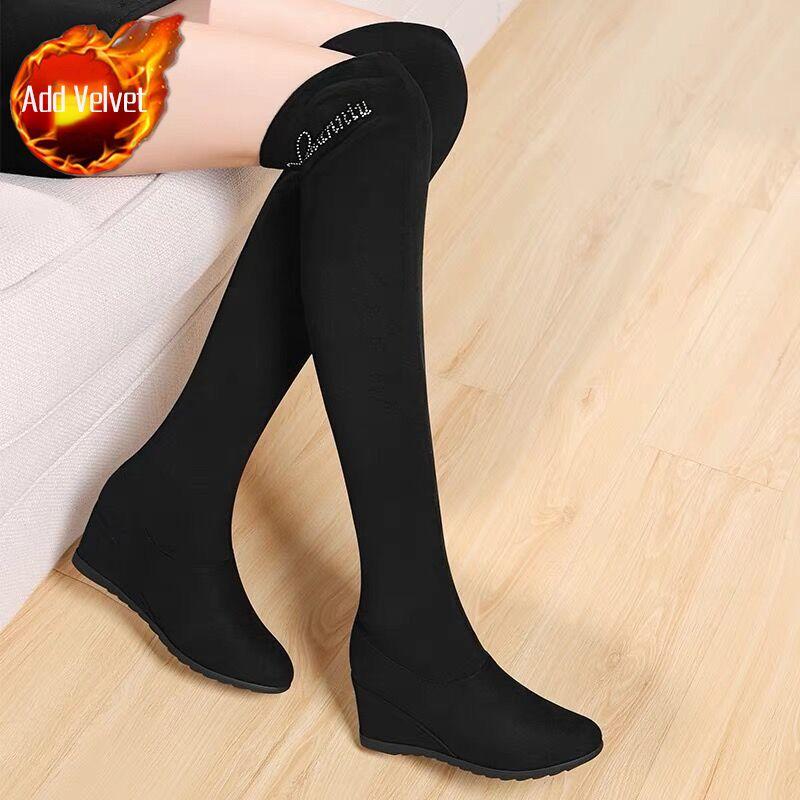 Обувь для женщин зимняя обувь до колена с высоким голенищем длинные эластичные женские сапоги на танкетке со стразами по акции шикарные элегантные сапоги Y2k