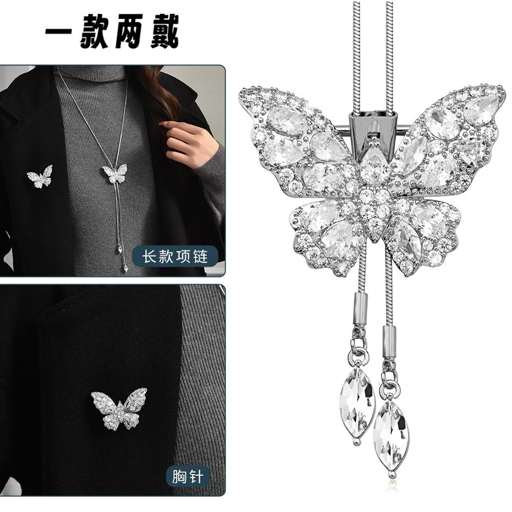 Suijue Pearl Sweater Chain Two Wear Crystal Flower Long Necklace Titanium Steel National Style Two Wear Function