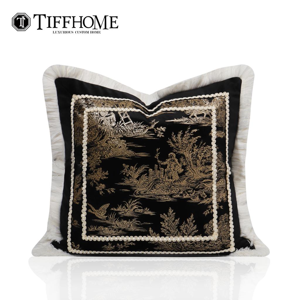 TiffHome Vintage Throw Pillow Landscape Pattern Decorative Cushion for Sofa Bedroom, Elegant High-End Home Decor Accent
