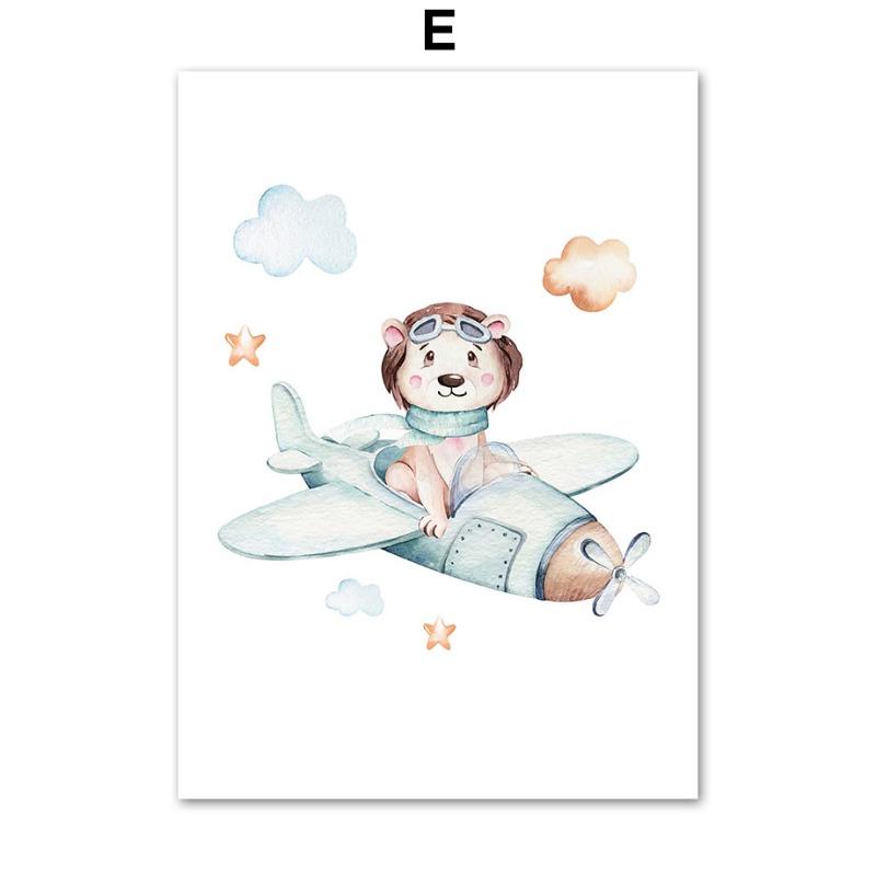 Зебра Жираф Лев Медведь Самолет Приключение Детская Настенная Живопись на Холсте Скандинавский Постер Картинки Декор Комнаты для Мальчика