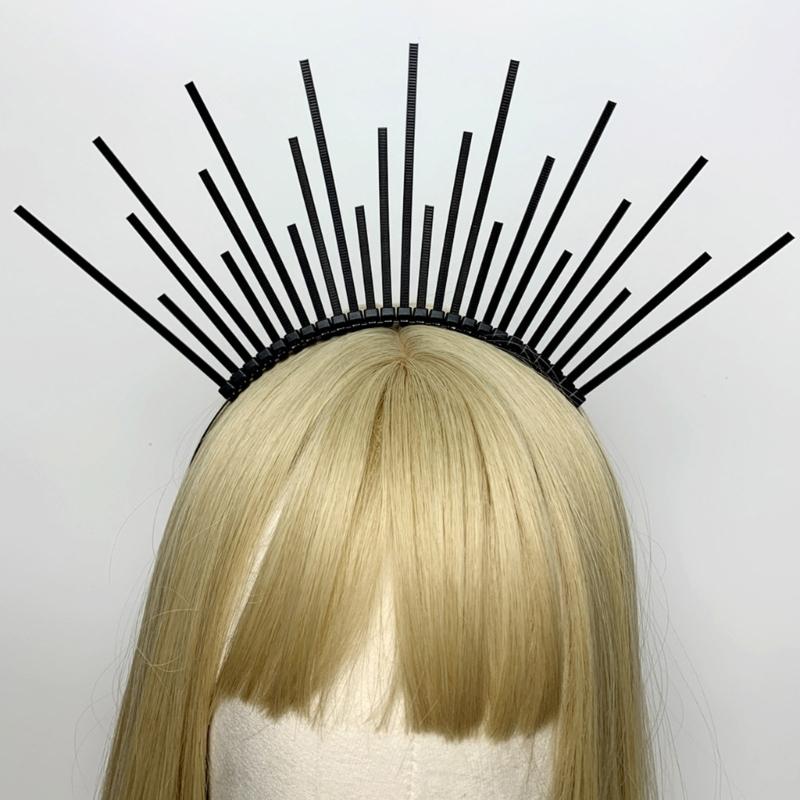 Темный ободок Корона ангела Ободок Свадебные тиары Божественный головной убор принцессы Обруч для волос Барочные тиары с шипами