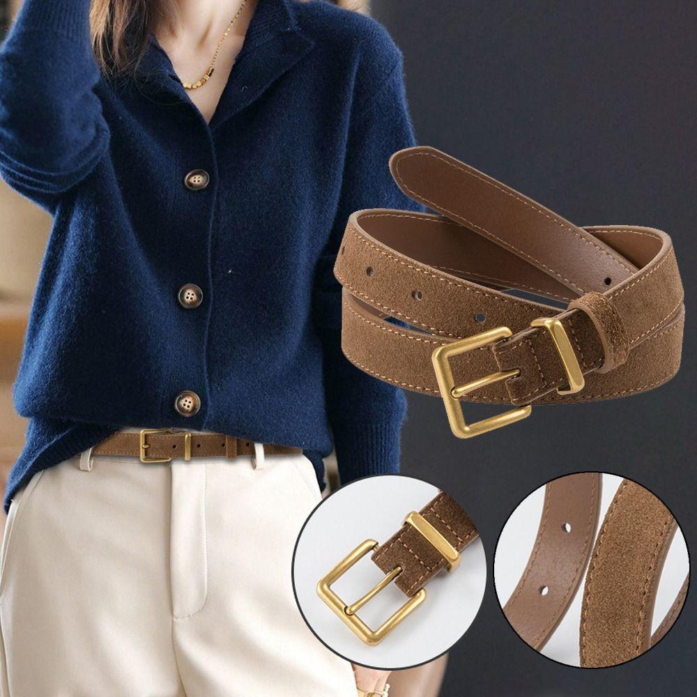 Повседневный матовый ремень из коровьей кожи, модный ремень с пряжкой-булавкой, ретро замшевый кожаный ремень, подарки
