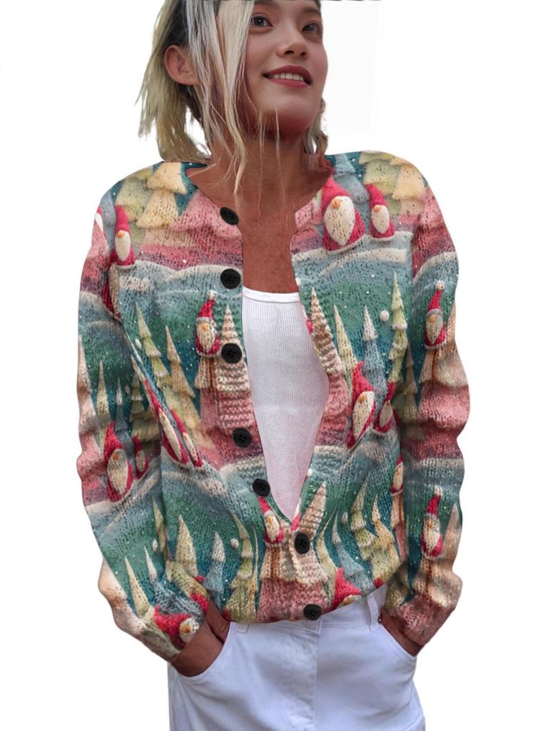 Round Neck Long Sleeve Christmas Cardigan Sweater YXX-YK01