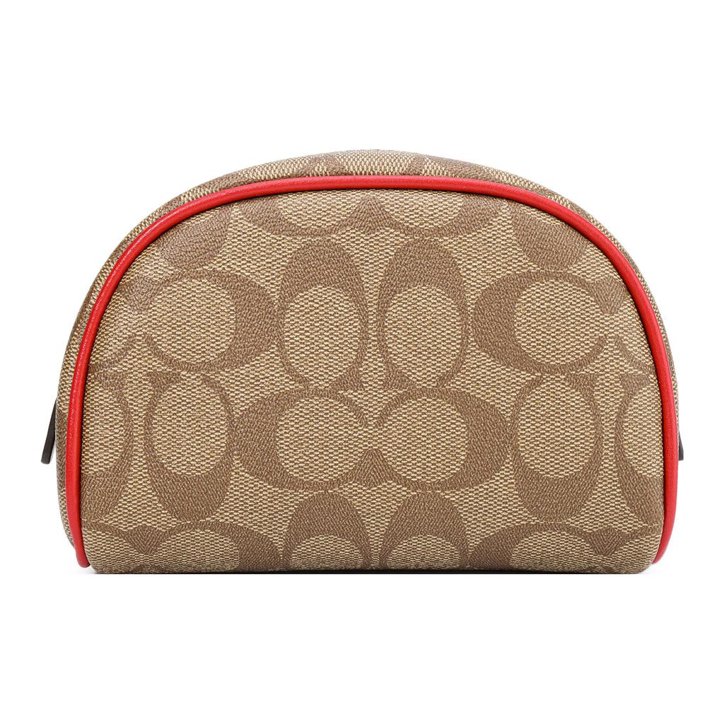 New COACH Dome Leather Handheld Makeup Bag Trumpets Women's Red & Brown CH528-SVRVB