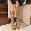 Мода 2025 Осень Мода Замшевая обувь Толстый каблук Женские Сапоги до колена Ретро Противоскользящие Уличные Рыцарские Женские Сапоги