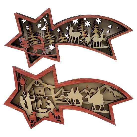 3D деревянная резьба светодиодный ночник резной олень рождественская елка снежинка лампа рождественский настольный светильник