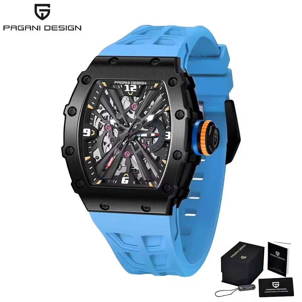 PAGANI DESIGN Luxury Mens Quartz Watches Barrel Shape Waterproof Wrist Watch For Men VH65 Silicone Luminous Sapphire Mirror