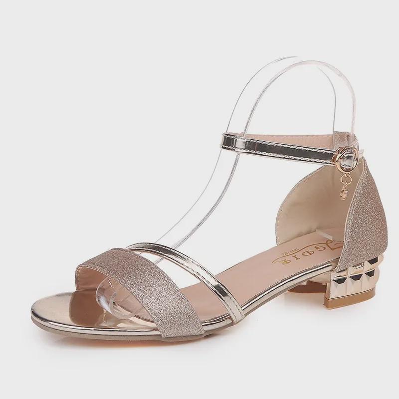 «Женские летние модные сандалии»: Большой размер, однорядная пряжка, толстый каблук, плоская подошва, стиль «Сказка»