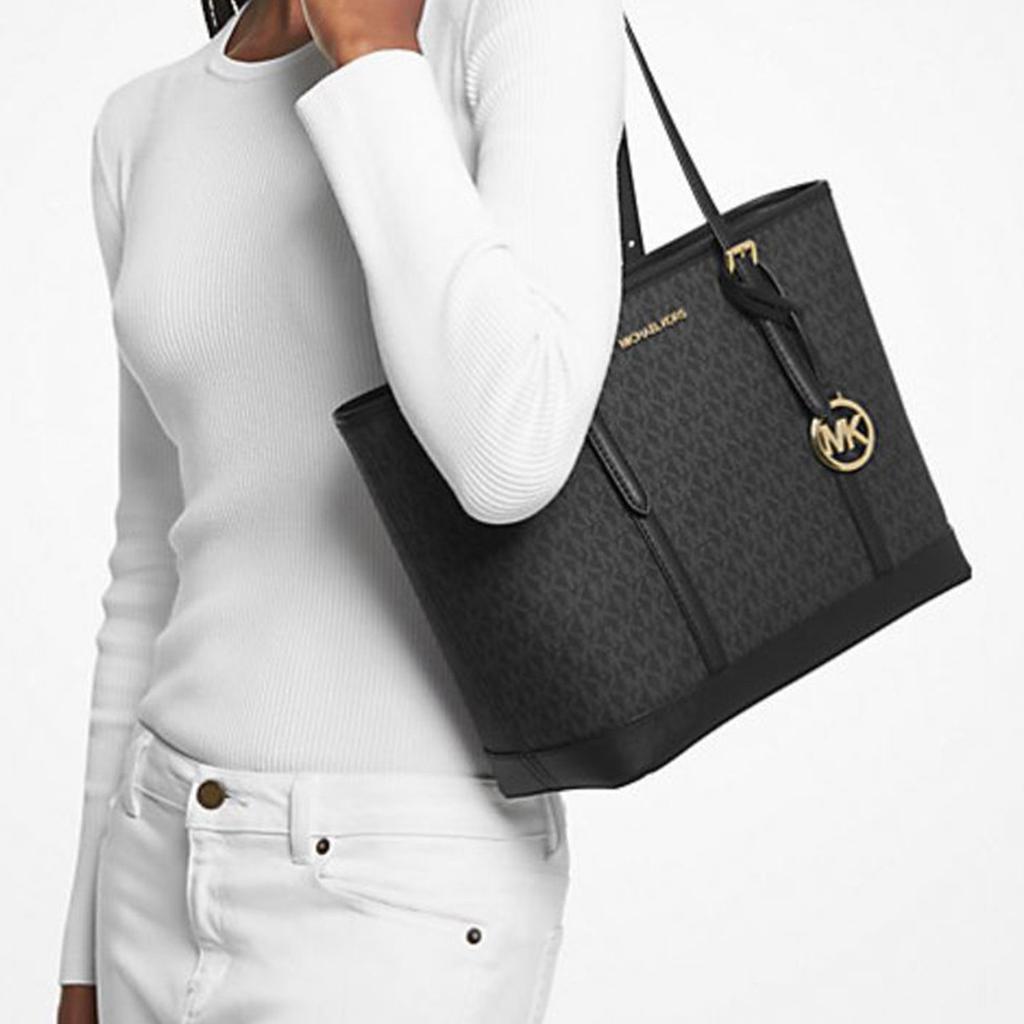Michael Kors MK Jet Set Travel Однотонная Классическая Сумка-тоут с Монограммой Простая Сумка-тоут из Покрытого Холста Женская тоут Черная 35S0GTVT1V-BLACK